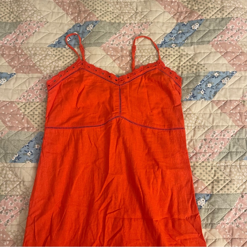 Women's Orange Lace-Trimmed midi dress